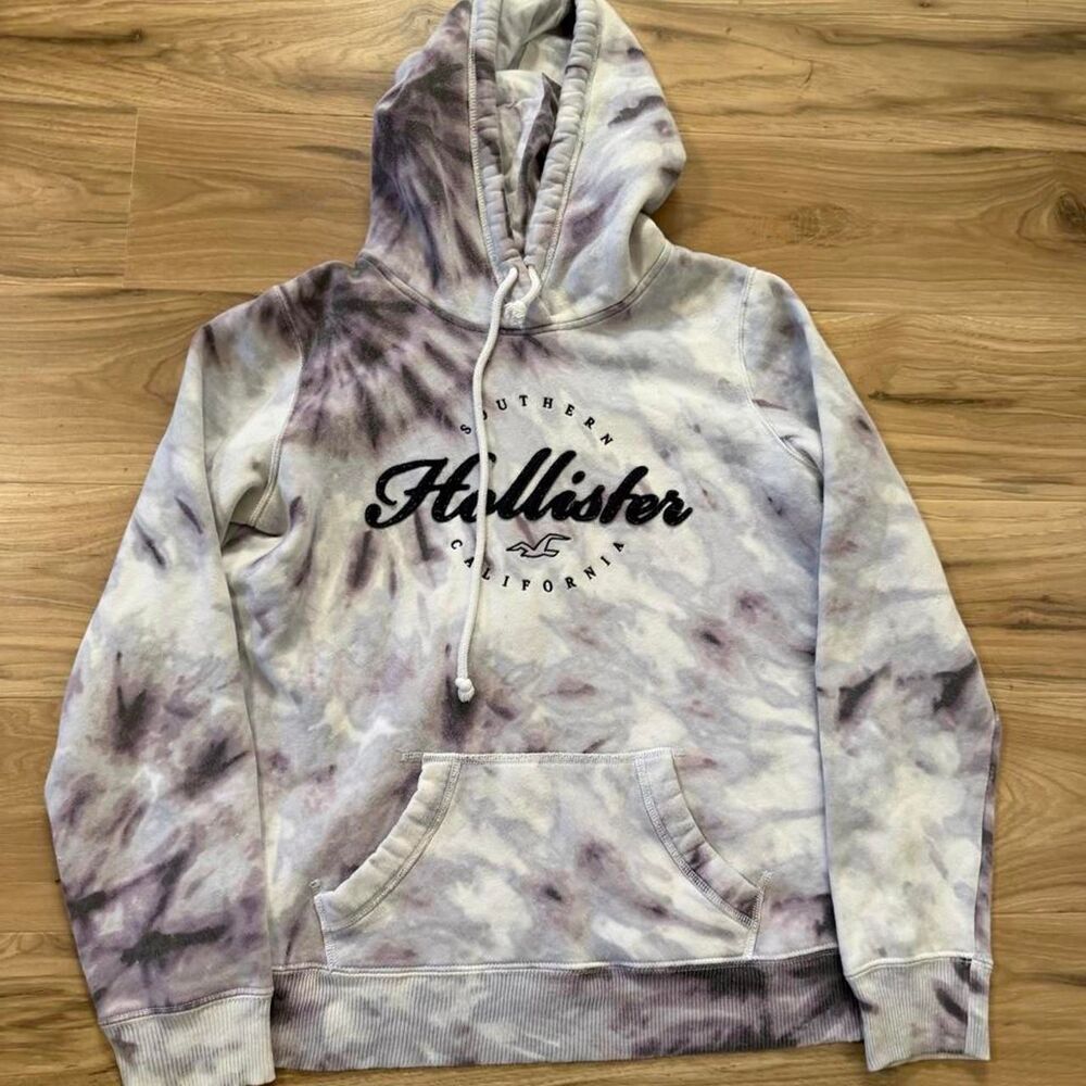 Vintage y2K 00s Hollister Co. purple and white tie-dye hoodie embroidered medium